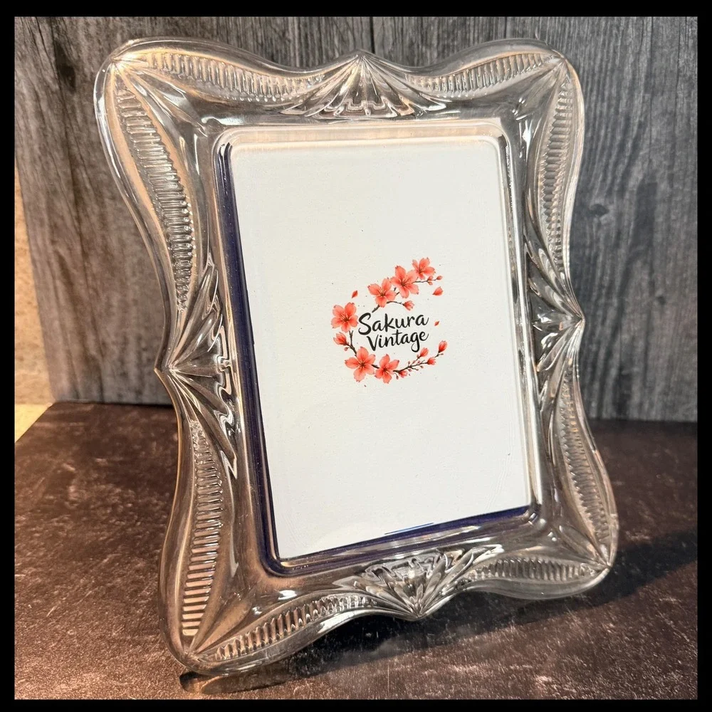 Vintage Picture Frame Lead Crystal Frosted Floral Clear 5x7